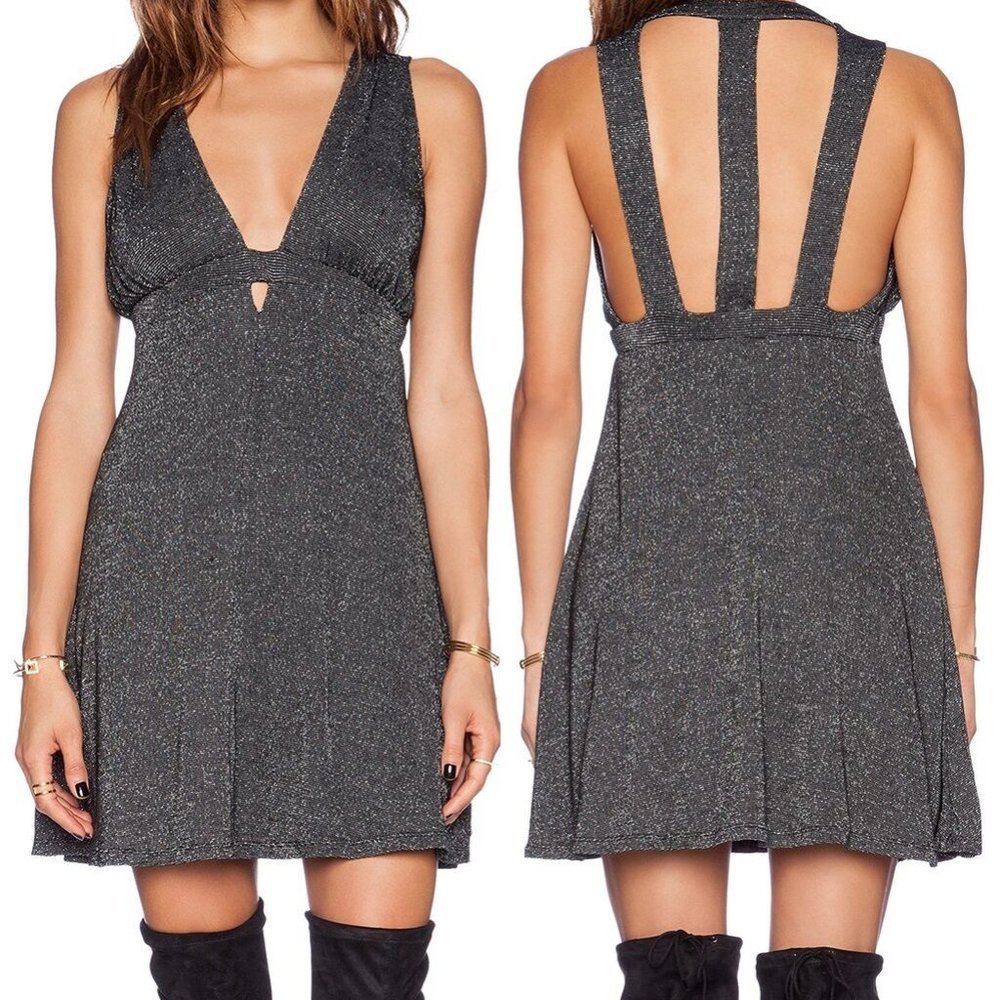 NWT Free People Dance of the Night Black Shimmer Dress